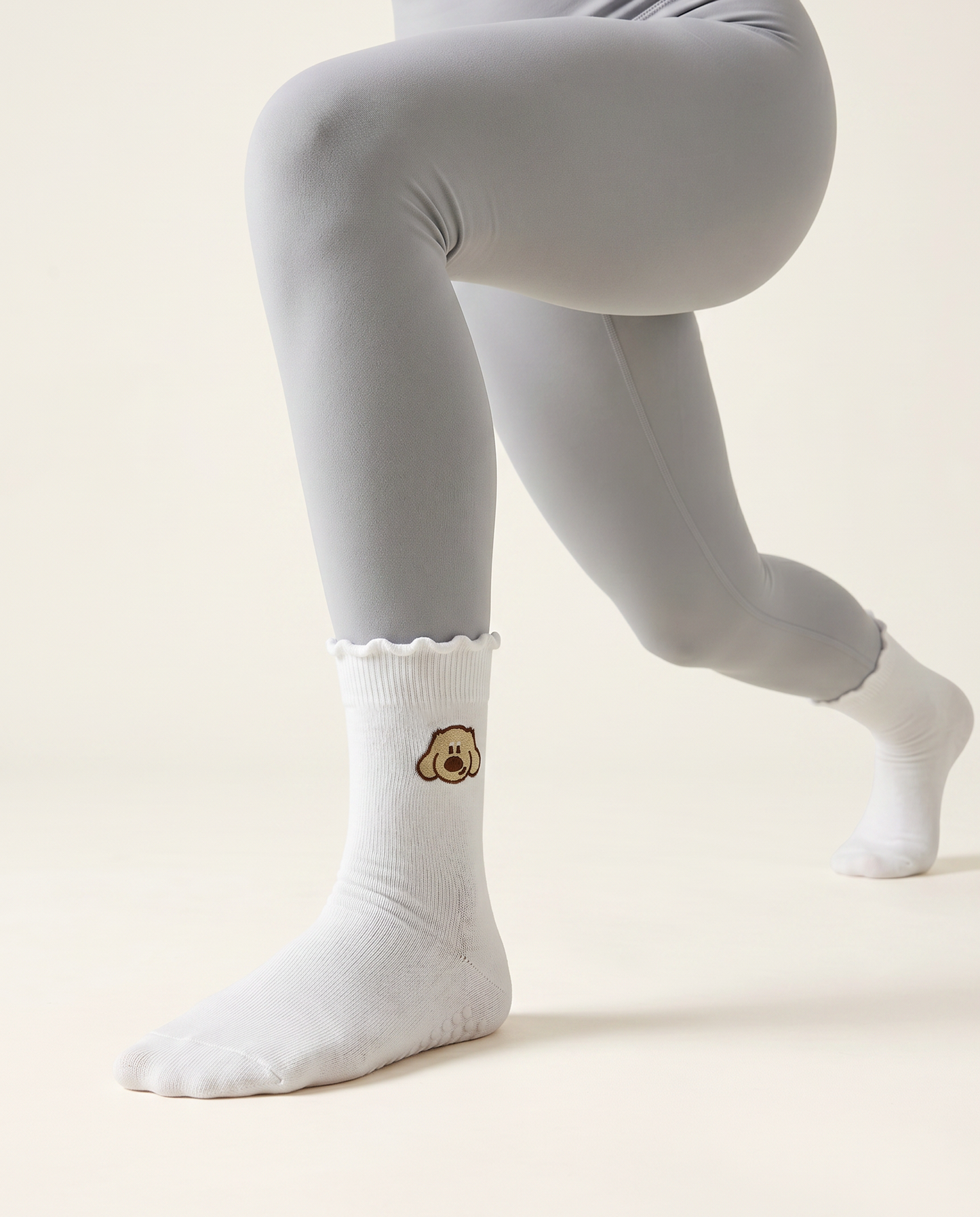 Crew Grip Socks, Baobao Embroidered White