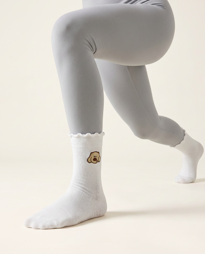 Crew Grip Socks, Baobao Embroidered White