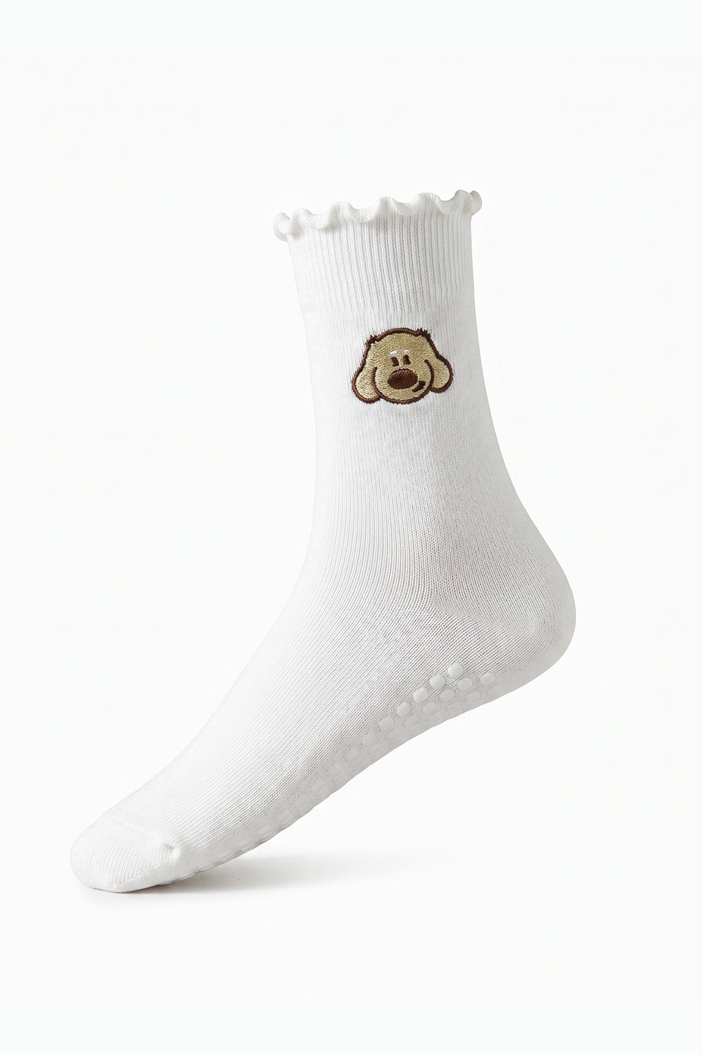 Crew Grip Socks, Baobao Embroidered White