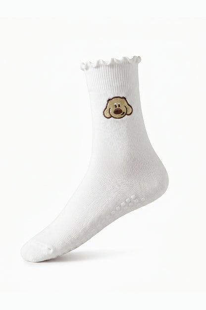 Crew Grip Socks, Baobao Embroidered White
