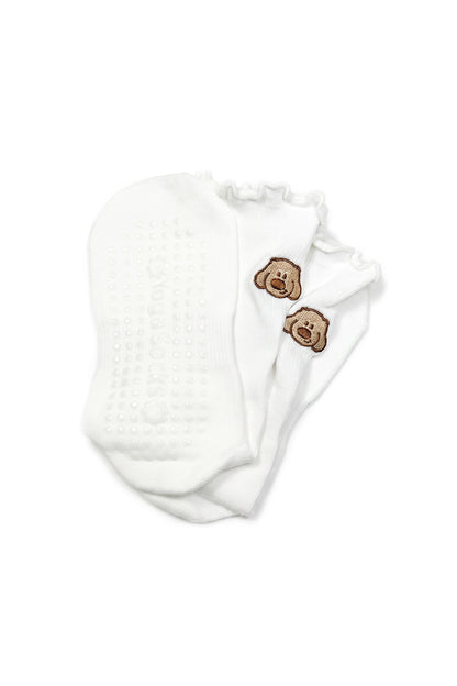 Crew Grip Socks, Baobao Embroidered White